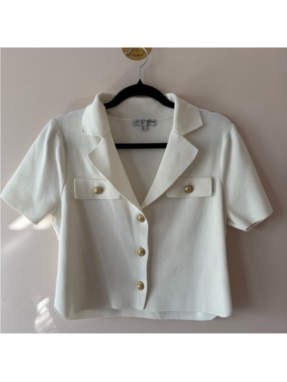 Cream Short Sleeve Button Front Blazer Top